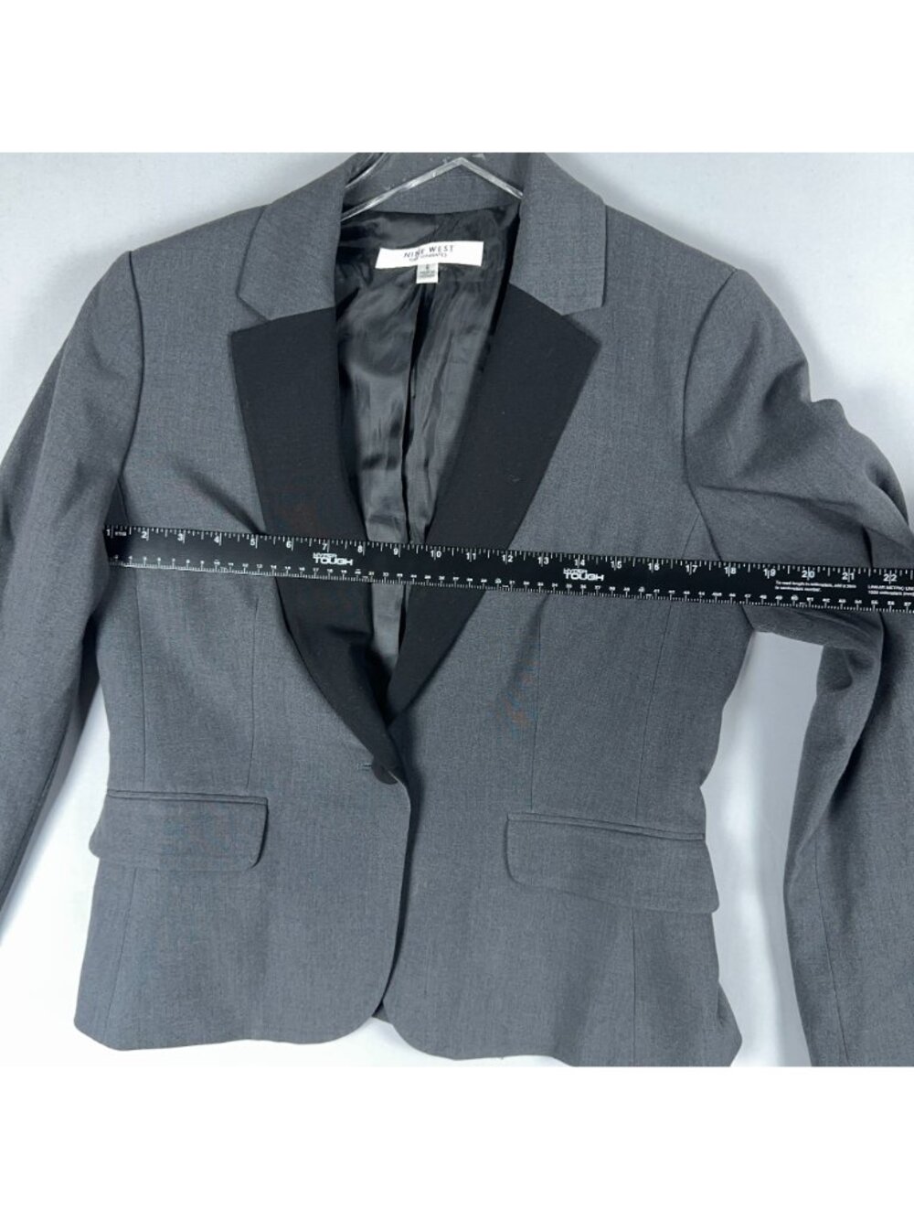Nine West Suit Jacket Size 6 Gray Black Single Button Contrast Lapels - Picture 8 of 12